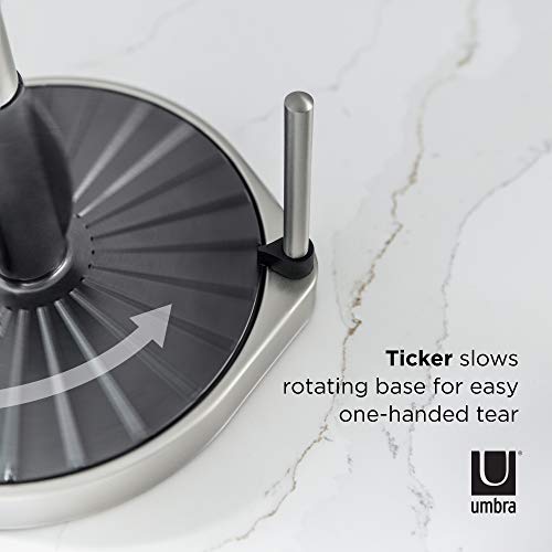 Umbra Spin Click N Tear Paper Towel Holder Stand for Countertop OneHanded Tear, Nickel/Black