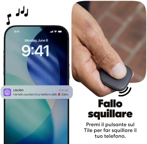 Tile - Localizzatore, cerca oggetti e tracker Bluetooth per chiavi, borse e altro. Trova telefono. Compatibile con iOS e Android. Pacchetto da 1 (Nero)