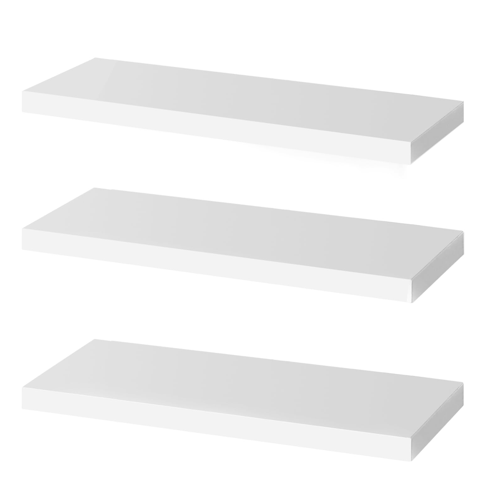 OUDIE White Floating Shelves - Wall Shelf Pack of 3, Modern Shelves for Bathroom, Bedroom, Office, Living Room Display, Kitchen Storage