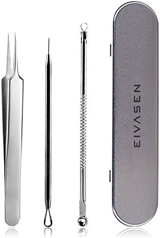 Professional Blackhead Extractors- 3 PCS Double Ended Surgical Stainless Steel Blemish Splinter Remover, Acne Pimple Pin Kits,Skin Care Facial Face Acne Comedone Needle Tool Eliminator with Tweezers