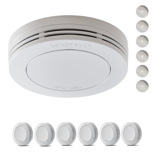 Safeliveo Smoke Detector, Fire Alarm with 10 Year Battery, 85 dB Alarm, No Flashing LED, with Mute Switch, Includes Adhesive Pads, EN 14604 Certified, Set of 6 | EN 14604 zertifiziert, 85 dB Alarm, ohne Blinkende LED, Stummschaltung, Klebepads