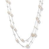 Long Pearl Necklaces Three-Strand Long Chains Pearl Beads Necklaces Earrings Set Dainty Multiple Strand Necklace With Pearls Earrings for Wedding Party