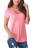 HOTAPEI Women Casual Floral Print Short Sleeve Criss Cross Shirts Blouse Tops Pink XL