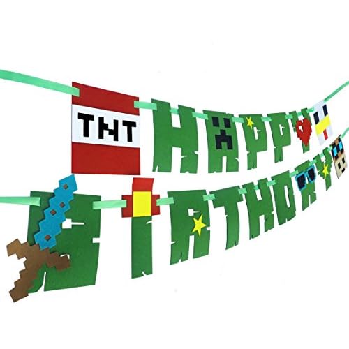 Pixel Party Banner Minecraft Inspired Happy Birthday Party