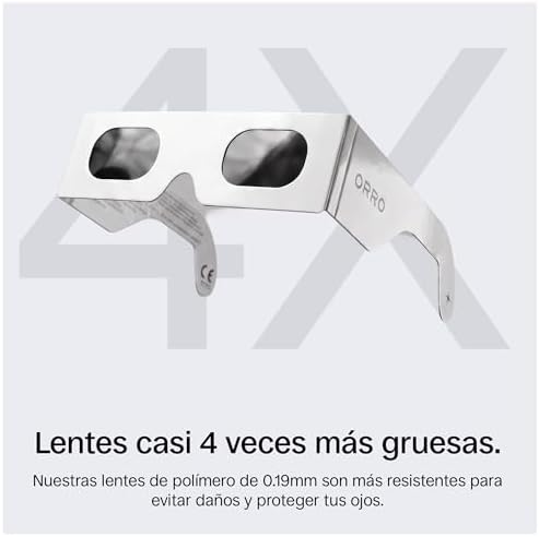 Gafas para Eclipse Solar de 45 mm, Pack de 2/6/12, Blancas, Se Ajustan sobre Gafas Graduadas, Protección Ocular Certificada, Ensayadas según EN ISO 12312-2:2015, Marcado CE - Ajuste Edge