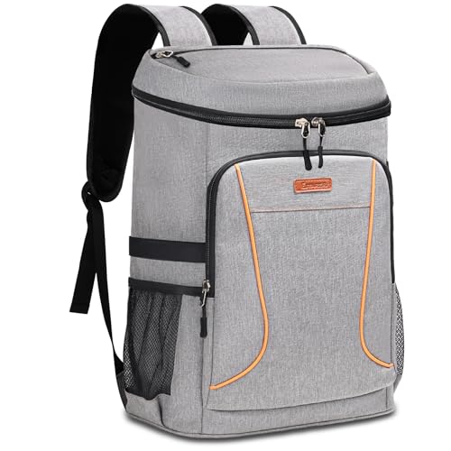Estarer Kühlrucksack 35L Kühltasche Picknickrucksack Wasserdichter Rucksack zum Kühl mit Flaschenöffner beim Camping, Wandern und Strand, Hellgrau