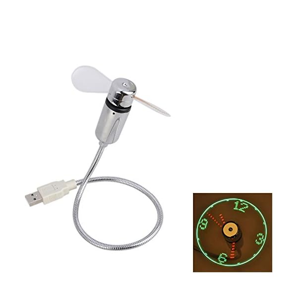 TRIXES-Flexible-USB-Fan-LED-Time-Display-Plug-in-and-Play-Flexible-Goose-Neck TRIXES Flexible USB Desk Fan and Clock - LED Time Display - Plug in and Play - Flexible Goose Neck – Desk Clock Fan Soft…