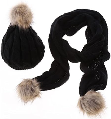 Dulala Women Fashion Winter Warm Knitted Scarf and Hat Set Skullcaps,Black
