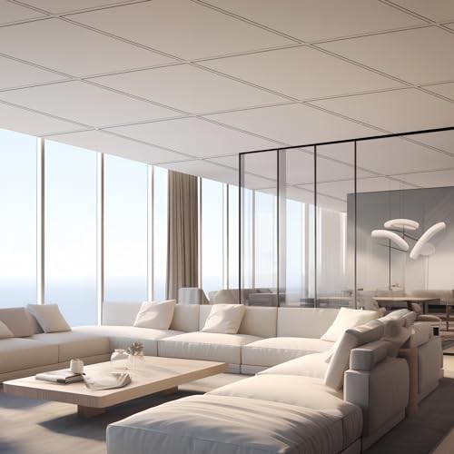 2ft x 4ft Smooth White Ceiling Tiles for Suspended Ceiling Grid, Waterproof, Fire-Rated and Reusable Drop Ceiling Tile - Box of 10 (80 sq. ft.)
