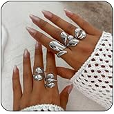 Bestleey Chunky Gold Ring for Women Non Tarnish Gold Plated Geometry Open Stacking Rings Set Finger Midi Rings Pack Adjustable Hug Hoops Rings Set Statement Stacking Womens Ring Pack