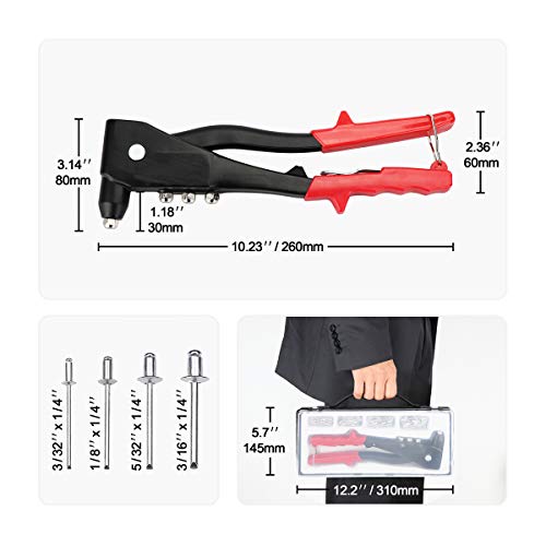 Rivet Gun Kit,Contractor Grade Riveter with Assorted 60 Rivets,Heavy Duty Riveter Set Provides Portable Fastening for General Purpose Rivet Jobs