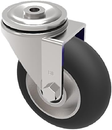 BIL BZEH125SRERBJBH12 Series BZEH Castor, Bolt Hole Fixing, Elastic Rubber on Aluminium, 125 mm Diameter, 156 mm H, 12.1 mm Bolt Hole, 76 mm Head, 200 kg Capacity, 40 mm Tread, 106 mm Radius, Black