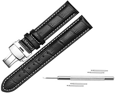 Watch Band Replacment for Men Leather Watch Strap 20mm 22mm Deployant Clasp Butterfly Buckle for Men 4 Color Choose