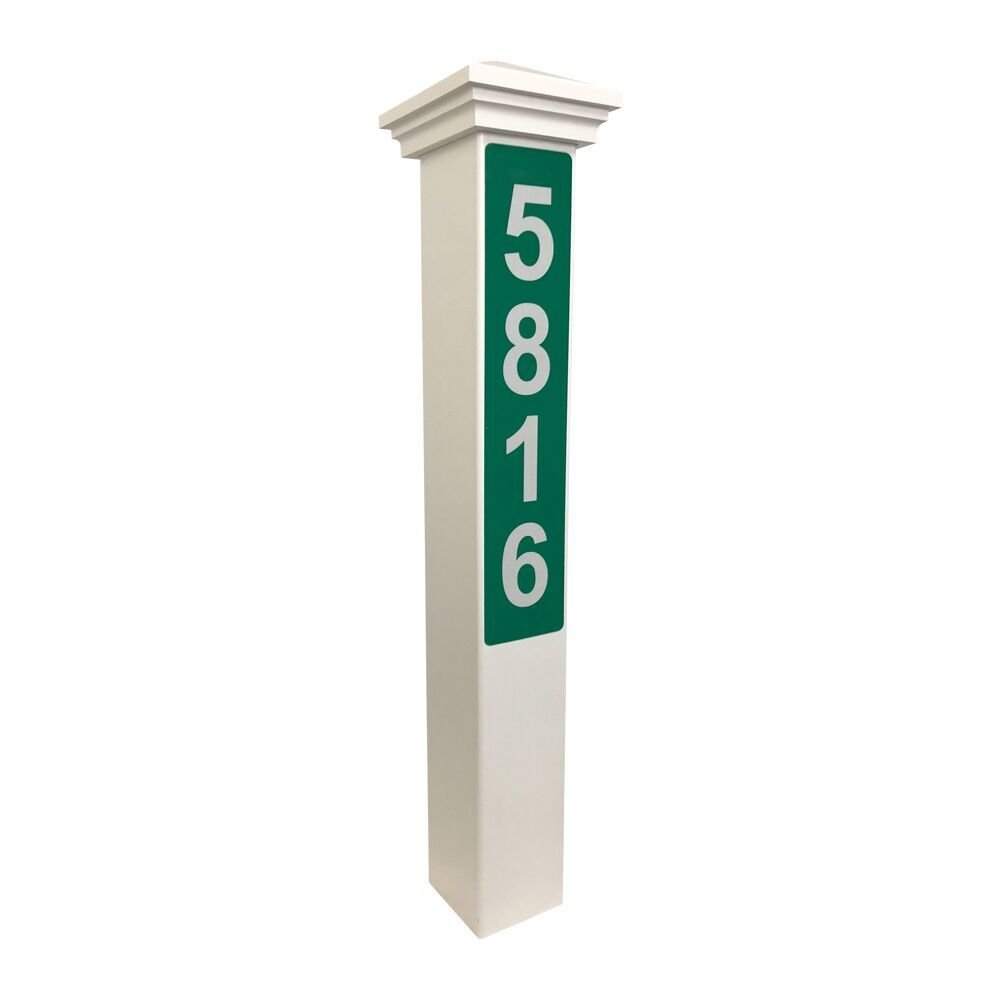 Addresses of Distinction White Address Post with Reflective Numbers – 32” Tall Customized House Marker - Hardware & Mounting Stake Included - Help Vehicles Find Your Home (Nantucket, Green Reflective)