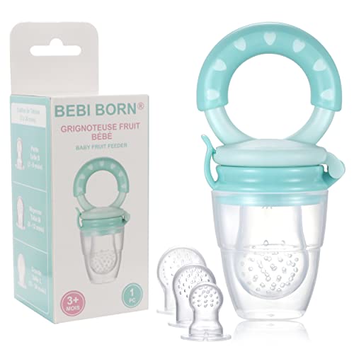 Ciuccio Frutta Neonati | 1 Ciuccio Frutta + 3 Taglie di Tettarelle Silicone senza BPA [3 a 24 mesi] + Manuale d'uso + Guida GRATUITA | Allevia il dolore alle gengive | Ciuccio per Frutta Neonati Blu