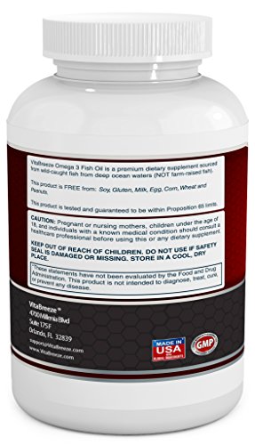 image for VitaBreeze Omega 3 Fish Oil Supplement (180 Softgels) - 2400mg Triple 