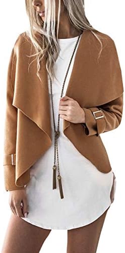 Women's Long Sleeve Lapel Collar Open Front Blazer Drape Jacket Cardigan Coat