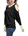 Allegra K Women's Scoop Neck Cut Out Shoulder Loose Batwing Top L Black