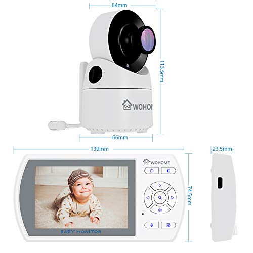 Wohome Video Baby Monitor with Interchangeable Optical Lens, 3.5" Display, Remote Pan-Tilt-Zoom Camera, Two-Way Audio, IR Night Vision and Thermal Monitor