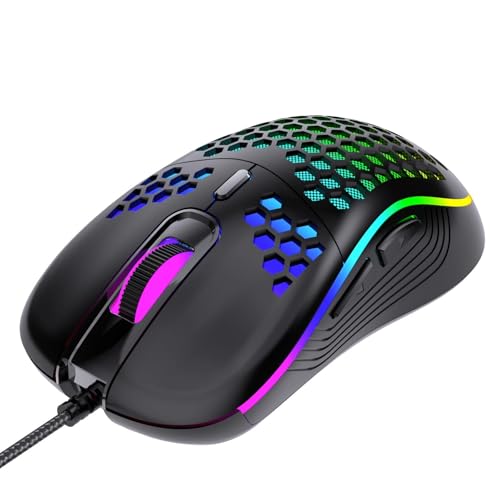 GADIRIA D110 Wired Gaming Mouse - Ultralight Honeycomb Design, 7200 DPI, 6 Buttons, RGB, USB-A + USB-C - Gaming Mouse for PC, Mac, Windows 10/11 and Linux (Black)