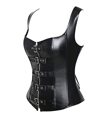 SLIMBELLE-Donna-Steampunk-Gotico-Corsetto-Sexy-Pelle-Bustino-Overbust-Corsetti-con-Ossa-dAcciaio-Plus-Size-S-6XL