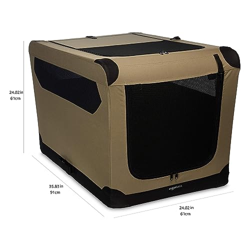 Amazon Basics Folding Soft Crate for Cat, Dog, Rabbit, 36 Inch, Tan
