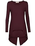 Timeson Womens Long Sleeve Layered Irregular Hem Faux Twinset Chiffon T-shirt