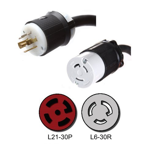 NEMA L21-30P to L6-30R Plug Adapter 1 Foot, 30A/208V, 10/3 AWG - Iron Box # IBX-5151