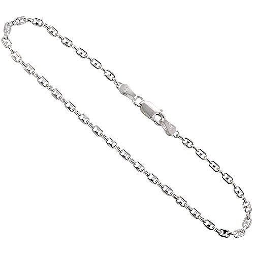 Sterling Silver Puffed Anchor Chain Necklace 2.4mm Nickel Free Italy, 20 inch