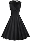 MUXXN Women's 50s 60s Vintage Sexy V-neck Swing Dress(S,Black)