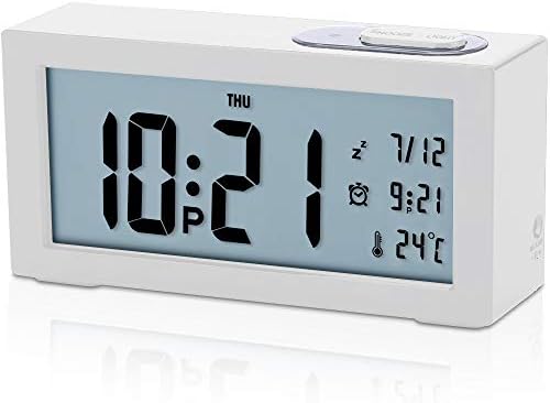 Tisaika Digital Alarm Clocks Bedside Non Ticking Battery Powered Silent Desk Clock Large Display Temperature Adjustable Backlight Volume Snooze Light Function for Bedroom