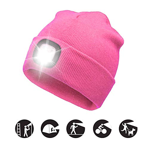 Memoryee LED Lighted Beanie Cap, USB Rechargeable Running Hat Ultra Bright 4 LED Waterproof Light Flashing Alarm Headlamp