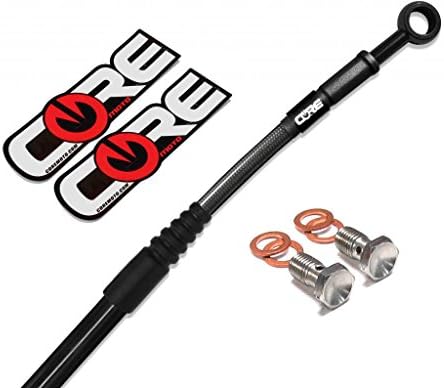 Core Moto - MX Front Brake Line Fits KTM 300XC / MXC 04-11 300 XC-W / EXC 04-15 350XCF-W / EXC-F 12-15- Carbon Line Black Banjos Black Logo Tags