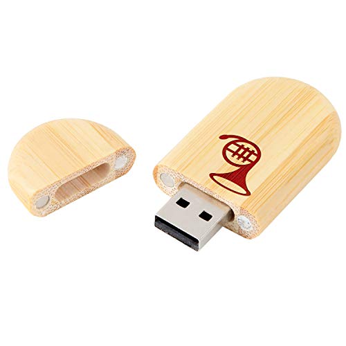 French Horn 8Gb Bamboo USB Flash Drive with Rounded Corners - Wood Flash Drive with Laser Engraving - 8Gb USB Gift for All Occasions
