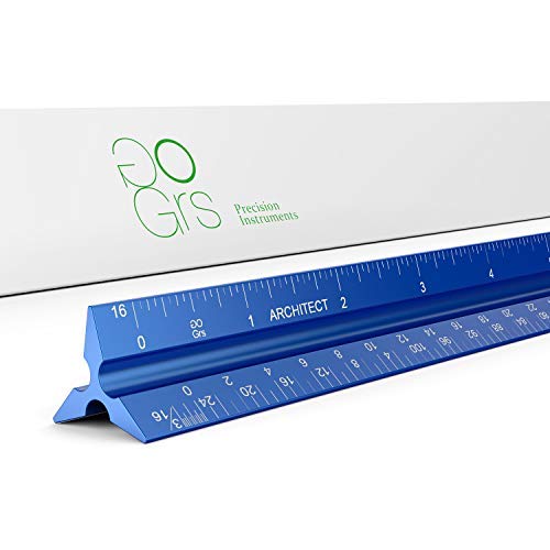 Architectural Scale Ruler, Metal Ruler of Solid Aluminum, Great Drafting Tools with Architect Scale, Laser-Etched Ruler 12 inch Triangle for Blueprint (Imperial)