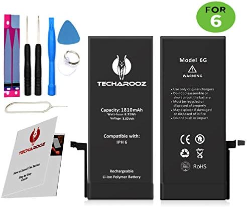 TECHAROOZ Internal Battery Replacement Kit for Compatible With iPhone 6 - New Zero Cycles Li-ion 1810mAh - Tools + Instructions [ 12 Months Warranty ]