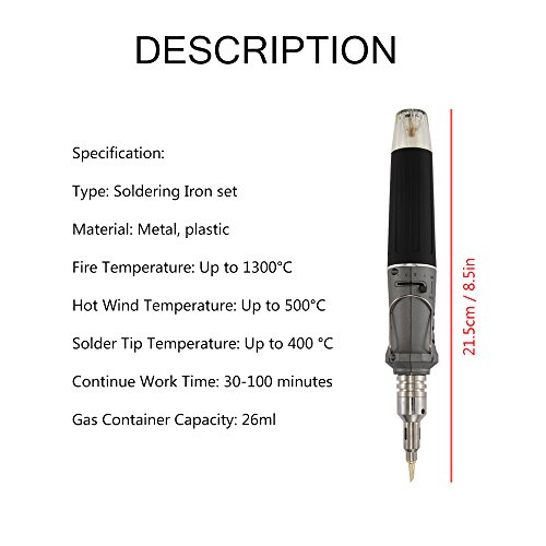 Powstro Butane Soldering Iron,Adjustable Flame, 10 in 1 Professional Gas Soldering Iron Self-igniting Torch Kit Suitable for Repair Jewelry Making Brazing Model Building Circuit Boards - Thumbnail 7