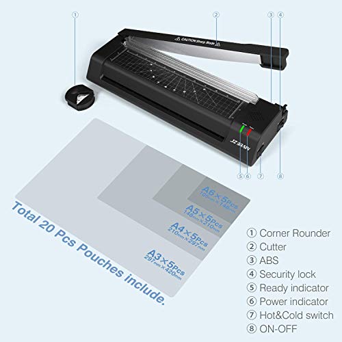 Laminating Machine, A3 Laminator Machine, 13 inches, 20 Laminating Pouches, Paper Cutter, Corner Rounder, Thermal Laminator for Home School Office Use, Black - Thumbnail 4