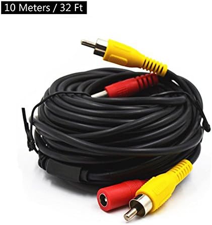 AMPrime RCA DC 12V Power Video Extension Cable for Backup Camera CCTV Security Truck Bus Trailer Reverse Parking System RCA Video & DC Power Cable (10 Meters/32ft)