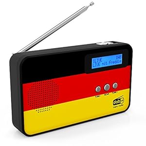 sky vision DAB Radio 100 – kleine digitale radio, DAB Plus, mini, draagbaar, met landenvlaggenmotief