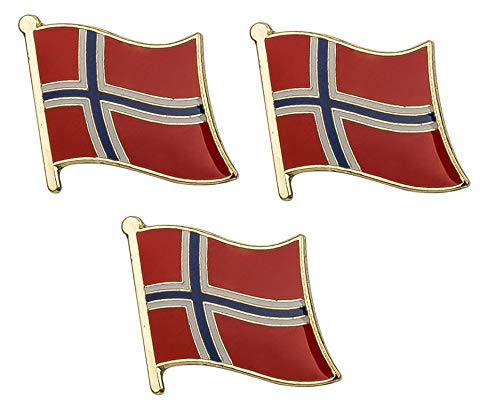 Pack of 3 x Flag of Norway Flagg av Norway badge Flag Metal Pin Badges