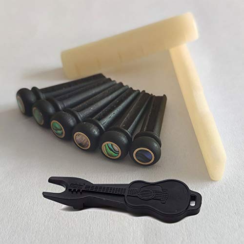 Vecentmat 9Pcs Guitar Part Set, Ebony Guitar Bridge Pins With Abalone Dot Inlay, Unbleached Bone Guitar Nuts & Saddle, Guitar Pin Puller. - Thumbnail 5