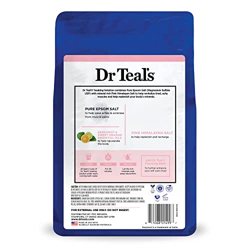 DR TEAL’S EPSOM SALT MAGNESIUM SOAK, RESTORE & REPLENISH WITH PINK HIMALAYAN SALT, 3 LBS