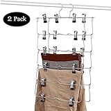 DOIOWN 6 Tier Skirt Hangers Pants Hangers Closet Organizer Stainless Steel Fold up Space Saving Hangers (2-Pieces)