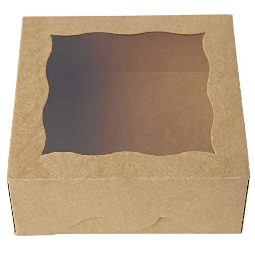 [25Pcs]One More 6"Brown Bakery Boxes With Pvc Window For Pie And Cookies Boxes Small Natural Craft Paper Box6X6X2.5Inch(Brown25)