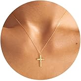 Plenky Cross Necklace, 14K Gold Plated Box Chain Cross Pendant Necklace Dainty Simple Silver Cross Tiny Necklace for Women