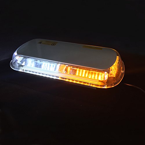 LEDHOLYT 40W 17in/44cm Short Row Warning Caution Emergency Light Strobe Working Strip Flashing Car Roof Magnetic Lamp White+Amber Light Color DC 12-24V - Thumbnail 2