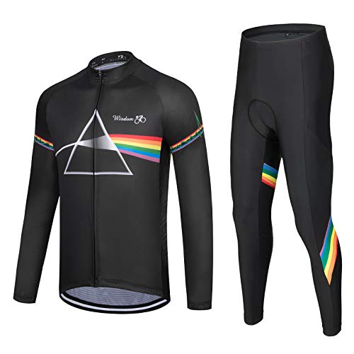 Wisdom Wolf Homme Maillot de Cyclisme Set Maillot Cycliste Manche Longue+3D Rembourré Pantalons Cyclisme Respirant Confortable
