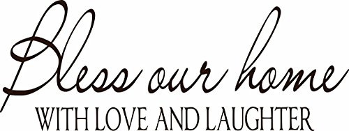 Bless Our Home With Love And Laughter – Home Welcome Vinyl Wall Sticker Decal For Home Decor – 20 Inches x 6 Inches Color: Brown