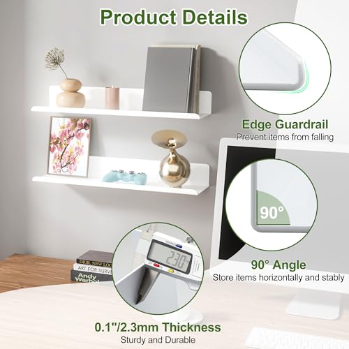 SAYAYO Wall Shelves 2 Pieces, 40 cm Decorative Adhesive Floating Shelves White Shelves, Wall Shelves without Holes for Bedroom, Bathroom, Kitchen, Living Room, Office